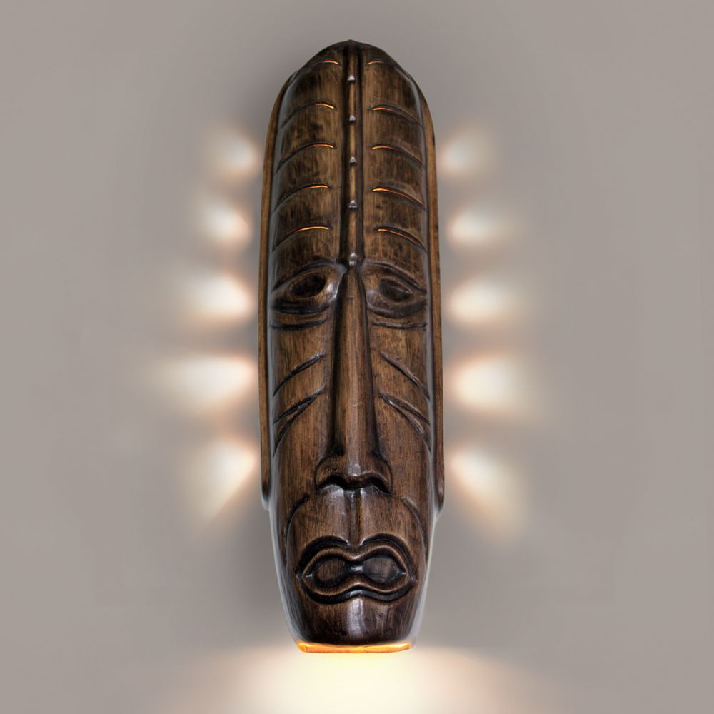 A19 NT004-DT-1LEDE26 Tribal Mask Wall Sconce Dark Teak