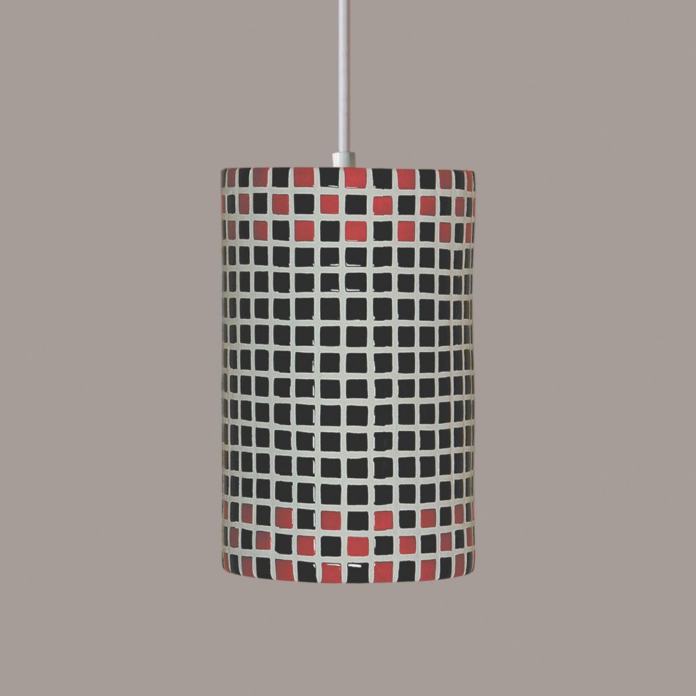 A19 PM20309-RB-BCC Mosaic Checkers Pendant Red and Black (Black Cord & Canopy)