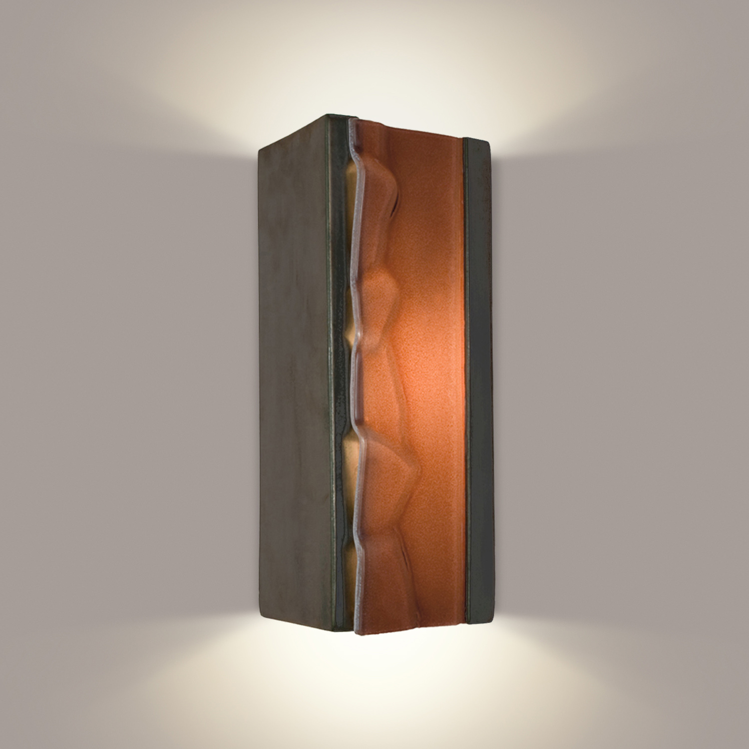 A19 RE118-GM-RW-WET reFusion River Rock Wall Sconce Gunmetal and Rosewood (Outdoor Sheltered Socket for Wet Locations (Bulb not included))
