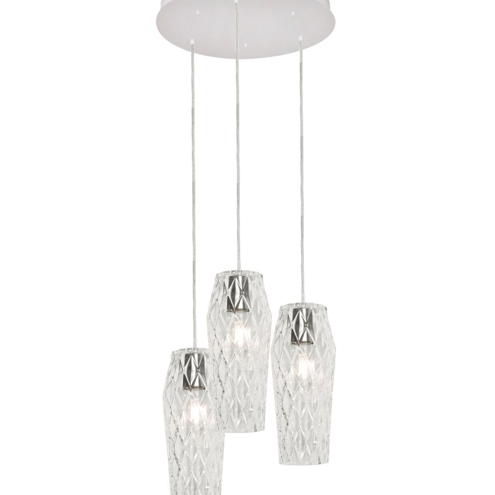 AFX Lighting CNDP05MBCLRND3 Candace Triple Pendant Medium Base W Lm 120V in Satin Nickel/Faceted Clear