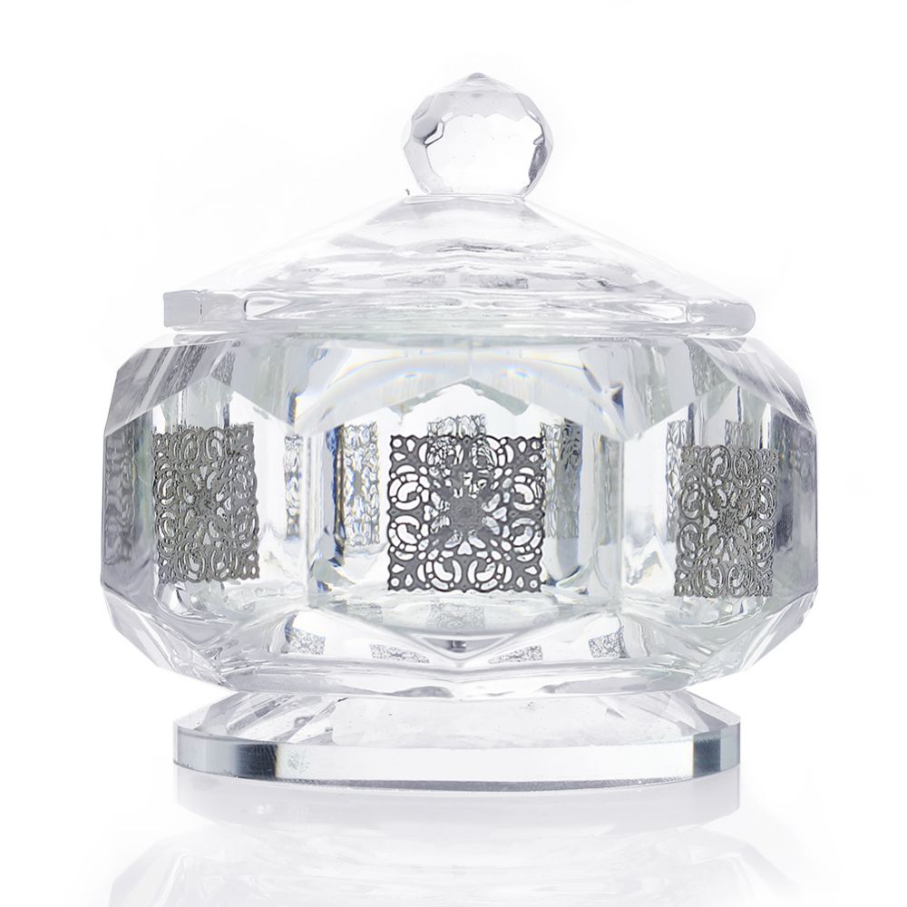 Crystal Honey Dish Octagon Shape Silver Cubes 3x3"