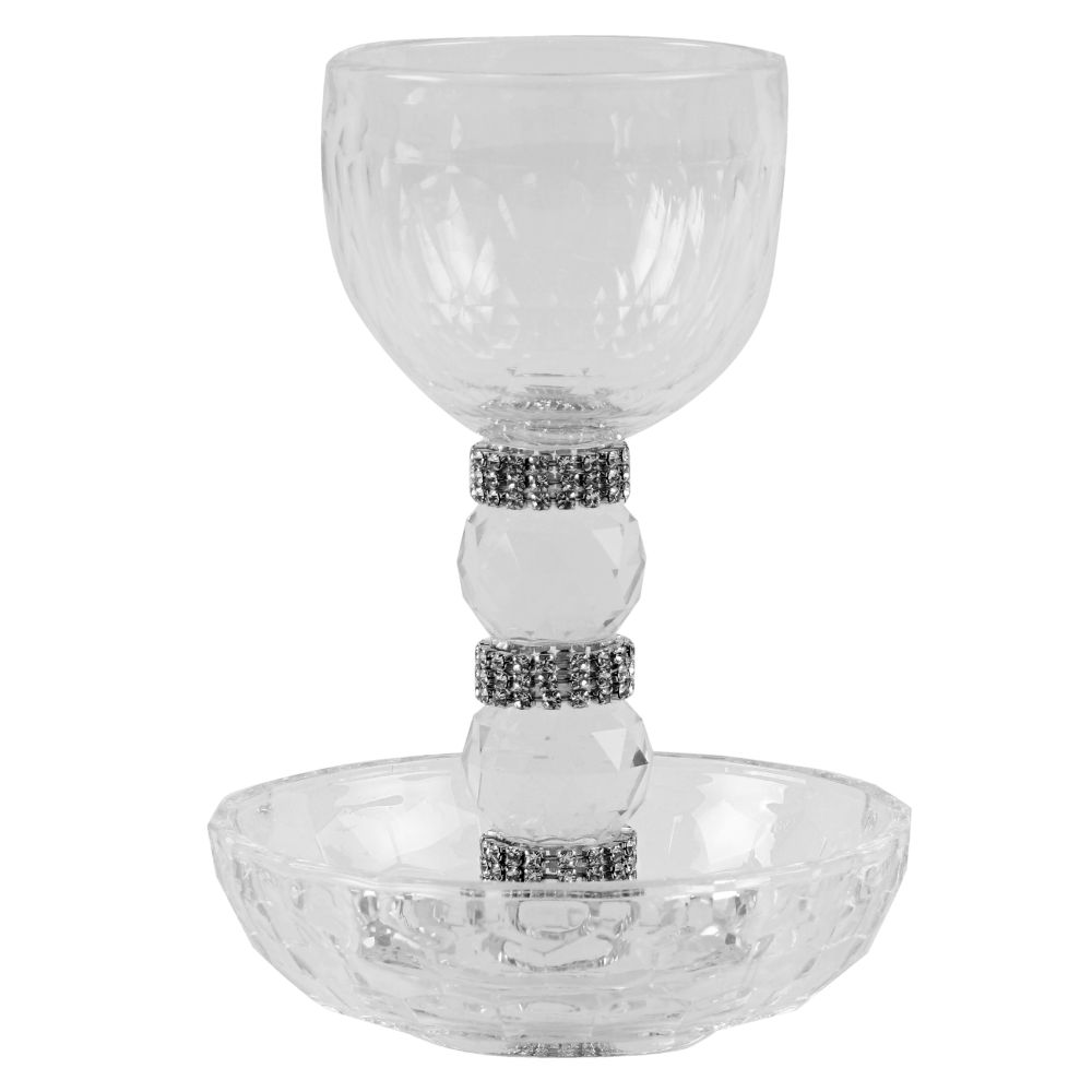 Crystal, Silver And Diamonds Kiddush Cup-6"H Tray-4.5"W