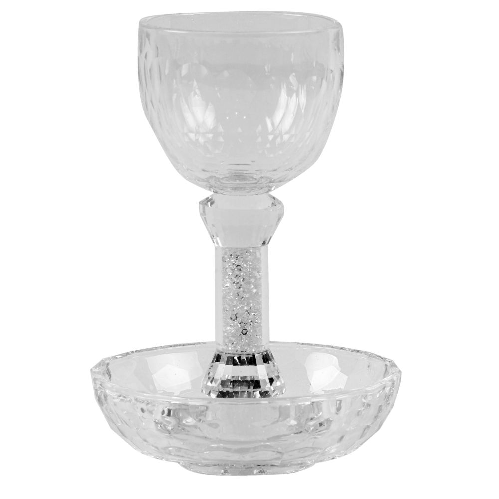 Crystal With Light Silver Stones Kiddush Cup 6"H Tray 4.5"W