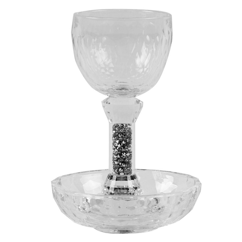 Crystal With Silver Stones Kiddush Cup 6"H Tray 4.5"W