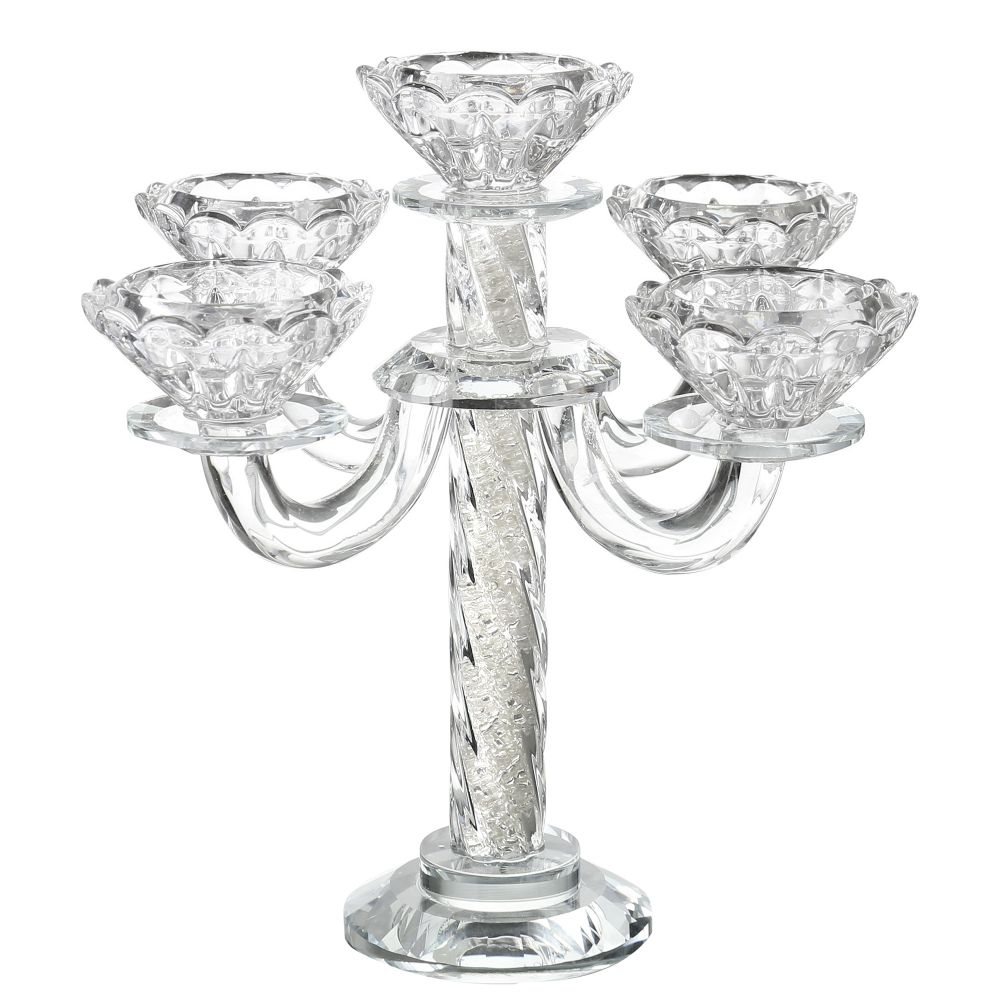 5 Branch candlestick crystal Curled 8.5 "