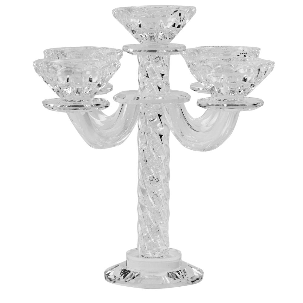 Crystal Candelabra 5 With Light Silver Stones 8"H