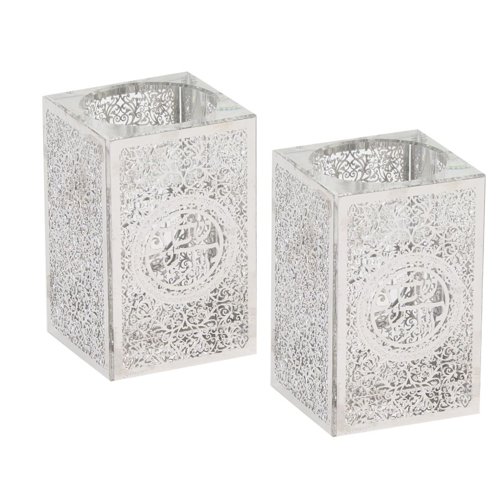 Crystal tea Light Holders With Silver Plate 3"Hx2x2"