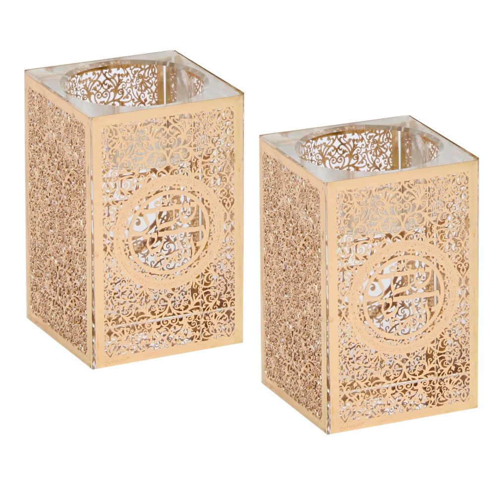 Crystal tea Light Holders With Gold Plate 3"Hx2x2"