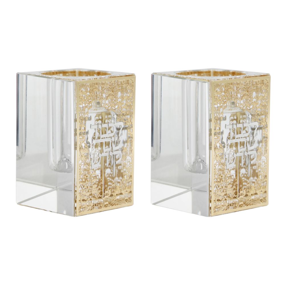 Crystal Tea lights holder with Gold & Silver Shabbos Plates