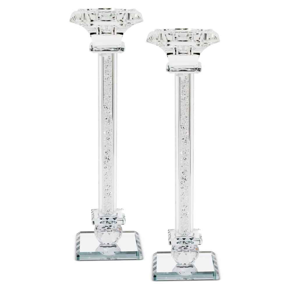 Crystal Candlestick Clear Filling Mirror Stands 10"