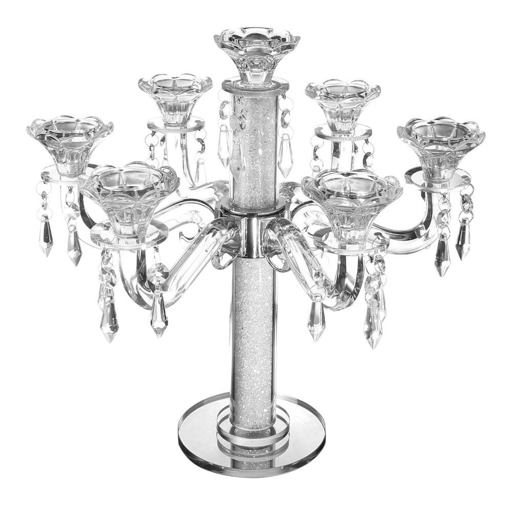Candelabra 7 Branch with Hanging Crystals 13"