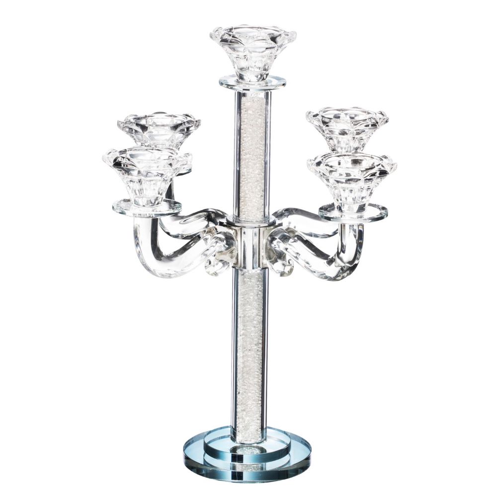 Crystal Candelabra Silver Stones 5 Branches 13.5"H