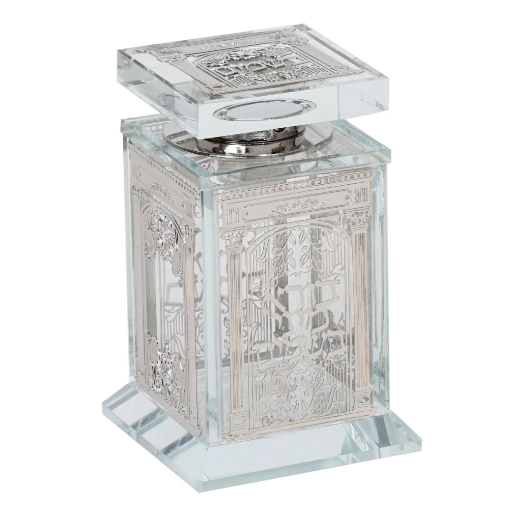 Crystal Besomim Holder With Silver Plate 2x2x4"