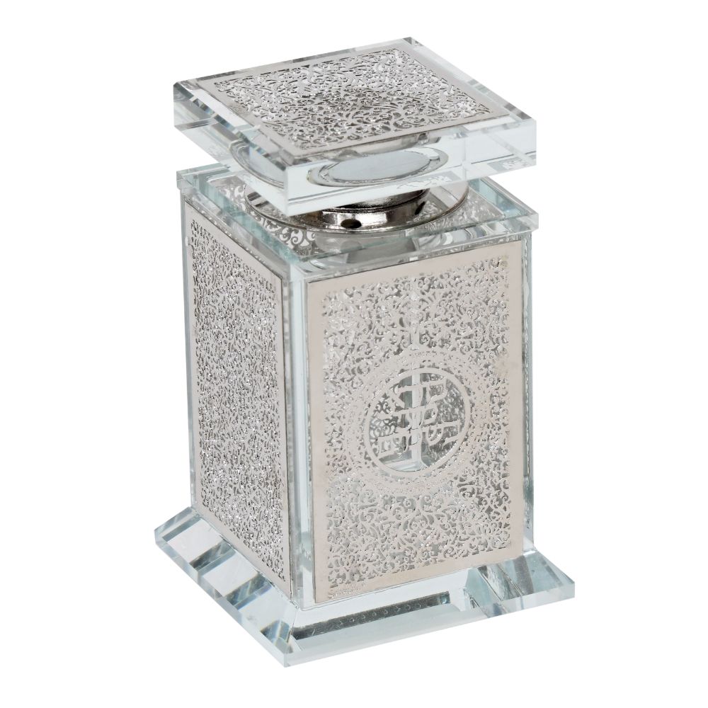 Crystal Besomim Holder With Silver Plate 2x2x4"