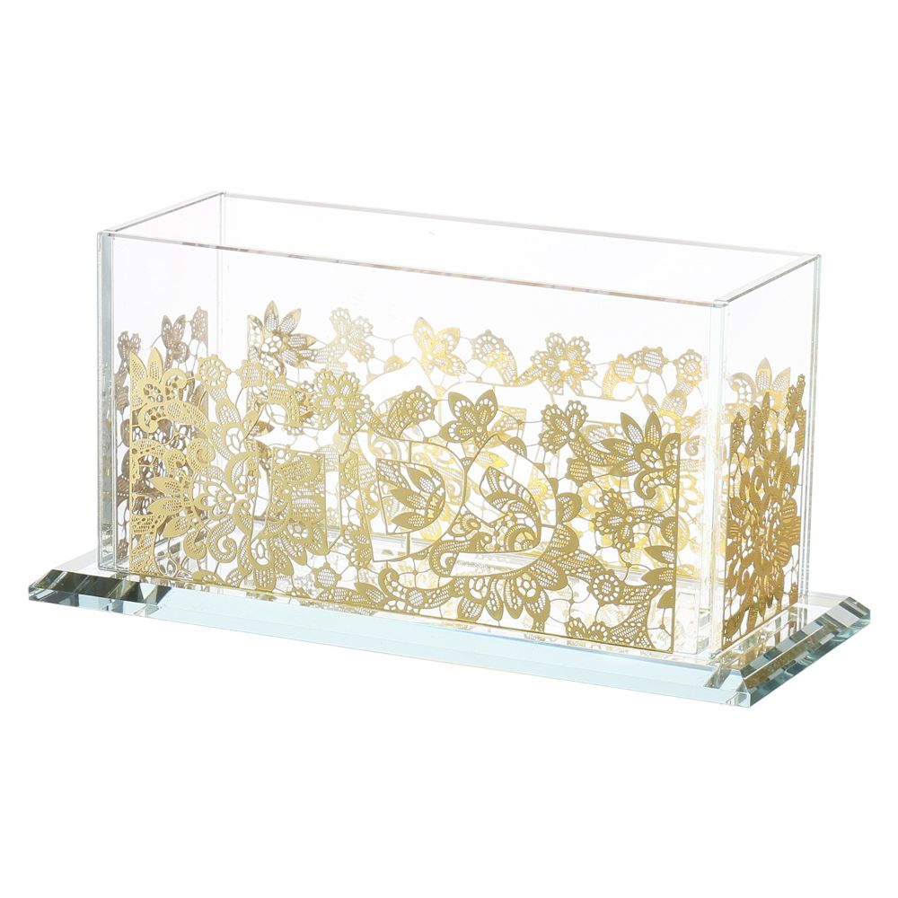 Matzah Holder Crystal With Gold Plate 10x5.5x4.5"