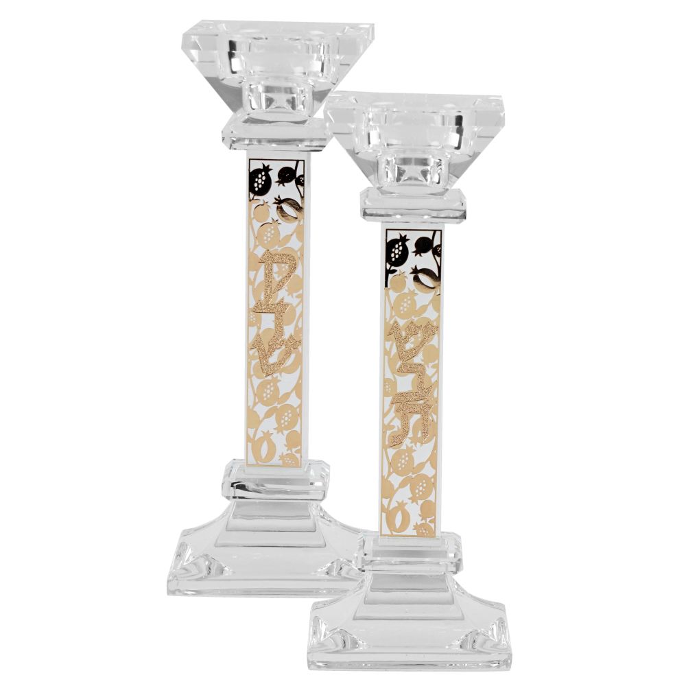 Crystal Candlesticks With Gold Plate 7"H
