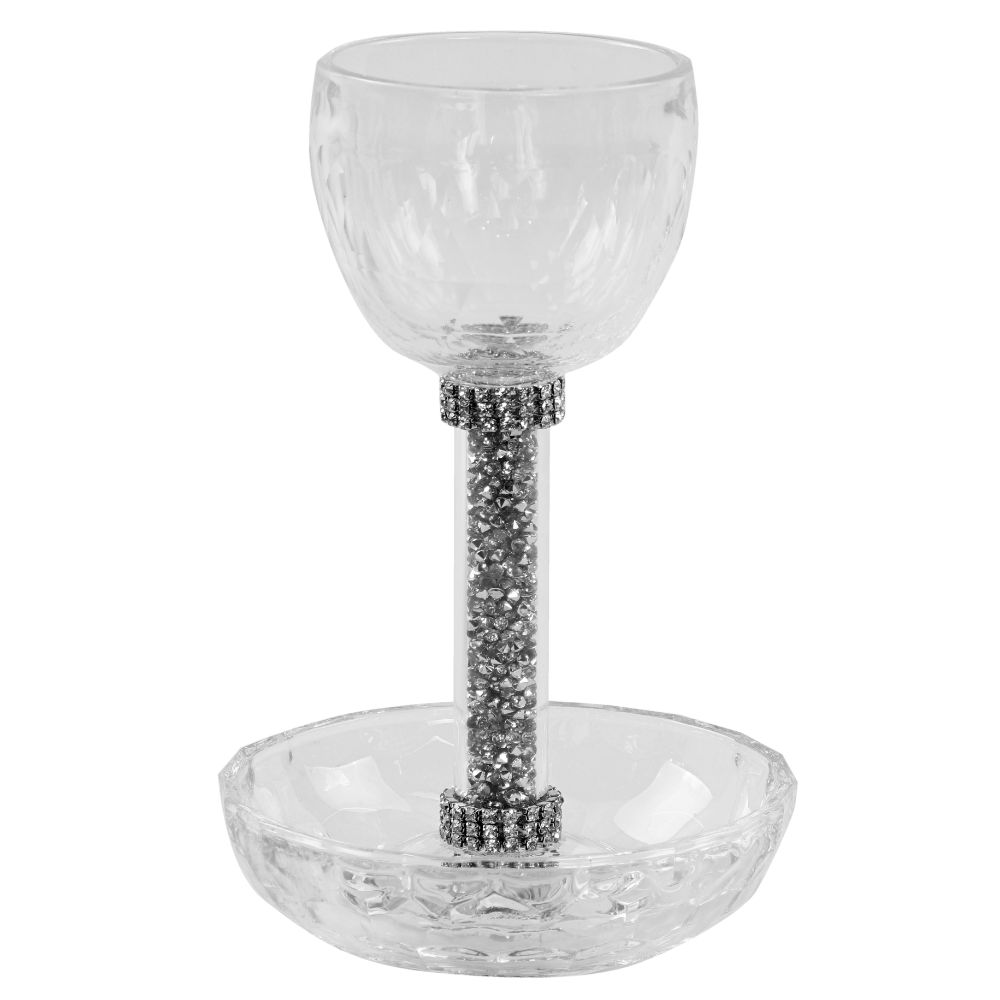 Crystal Cup And Tray With Silver Stones 6.5" Cup 4.5" Tray