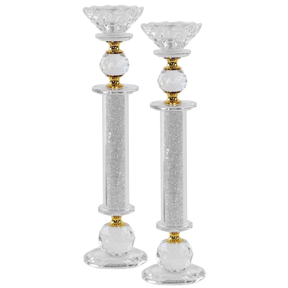 Candlesticks Crystal Gold With Light Silver Stones 11"