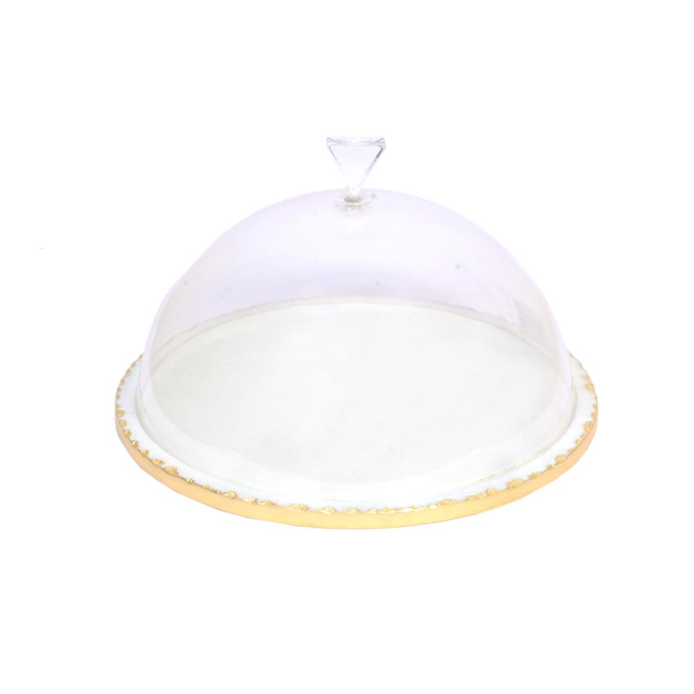 White Marble Round Cake tray with gold foiling