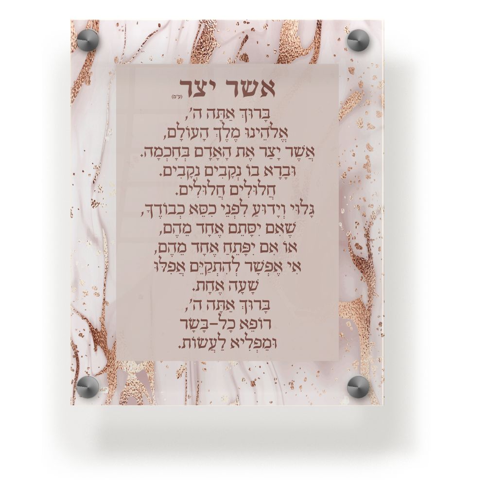 Acrylic Asher Yatzar Wall Frame Edos Mizrach 9.5x11.5" Rose Gold