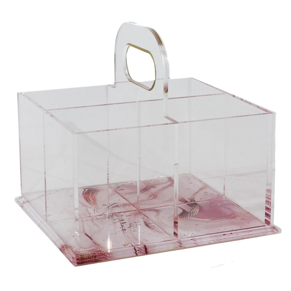 Acrylic 4 Section Cutlery Holder - Marble Design