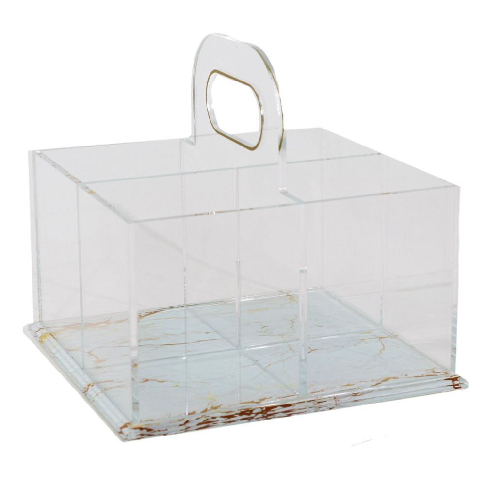 Acrylic 4 Section Cutlery Holder - Marble Design