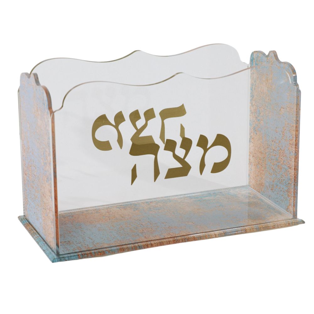 Open Stand Sqaure Matza Box - Acrylic - Marble Design 8x8x3"