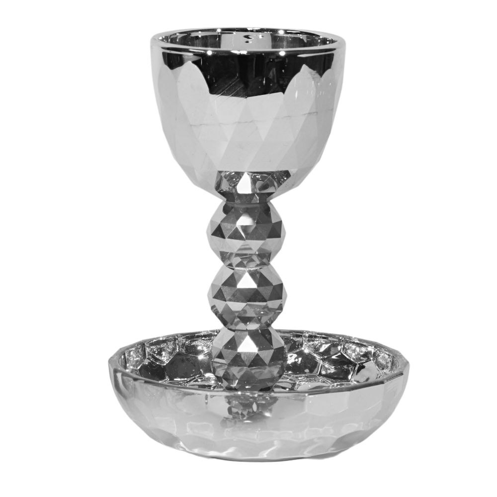 Crystal Silver Kiddush Cup with Tray Round Design - 5.5"