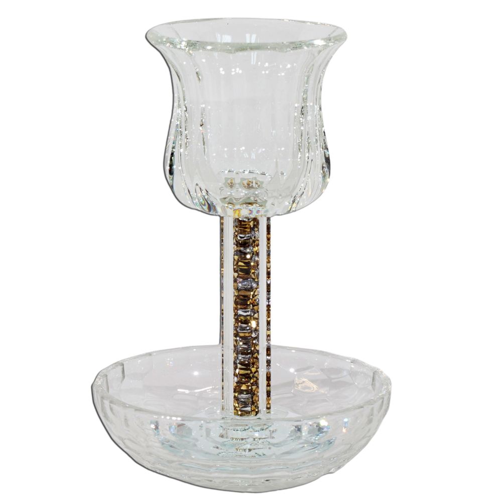 Crystal Kiddush Cup  - Gold Filling with Square Leg - 6" Cup 4.5" Tray