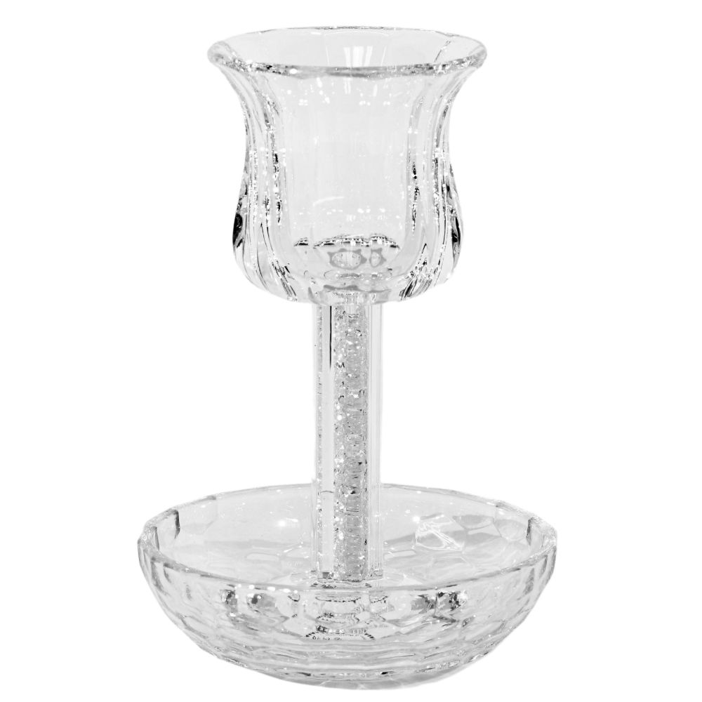 Crystal Kiddush Cup  - White Filling with Square Leg - 6" Cup 4.5" Tray