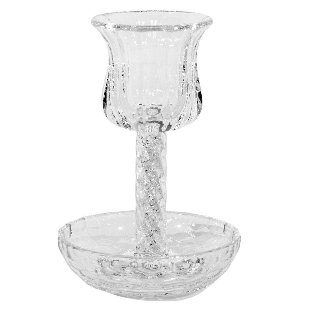 Crystal Kiddush Cup  - White Filling with Spiral Leg - 6" Cup 4.5" Tray