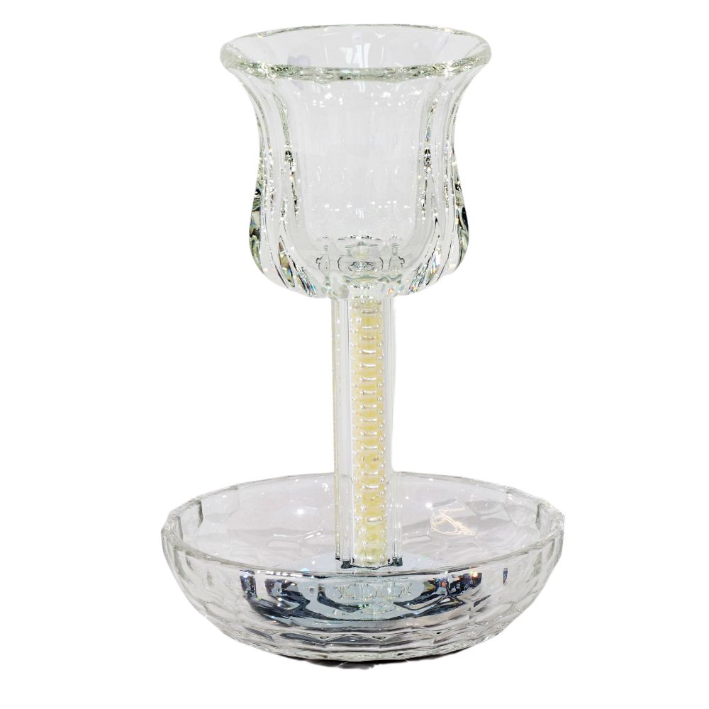 Crystal Kiddush Cup  - White Pearl Filling with Square Leg - 6" Cup 4.5" Tray