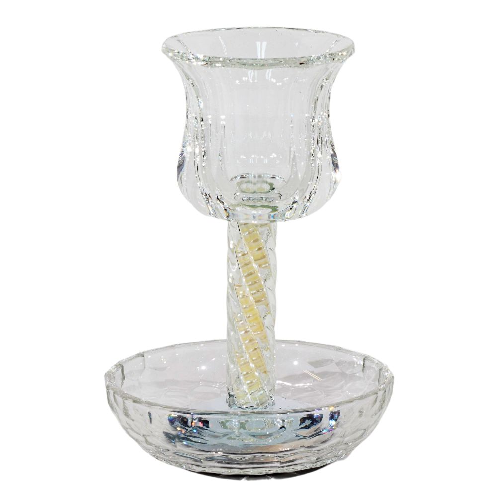 Crystal Kiddush Cup  - White Pearl Filling with Spiral Leg - 6" Cup 4.5" Tray