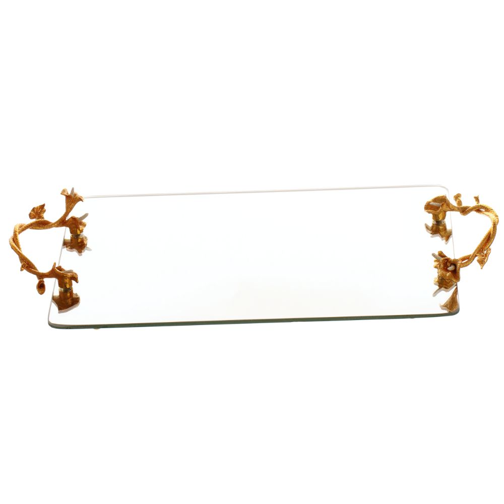 Mirror Tray With Gold handles Oblong large 20 x 10.5"