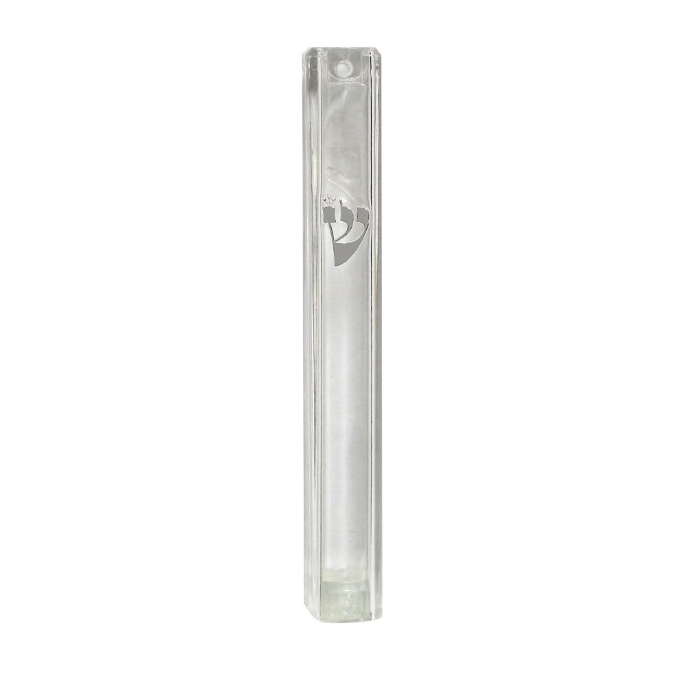 White Plastic Mezuzah Water Proof Silver Shin - 20 Cm