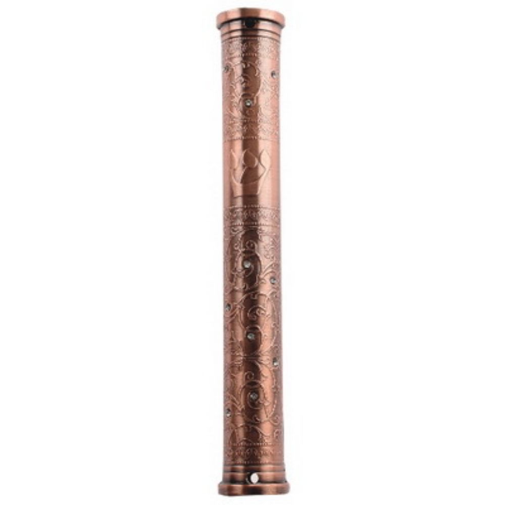 Copper Mezuzah 10 Cm Filigree, Set With Stones
