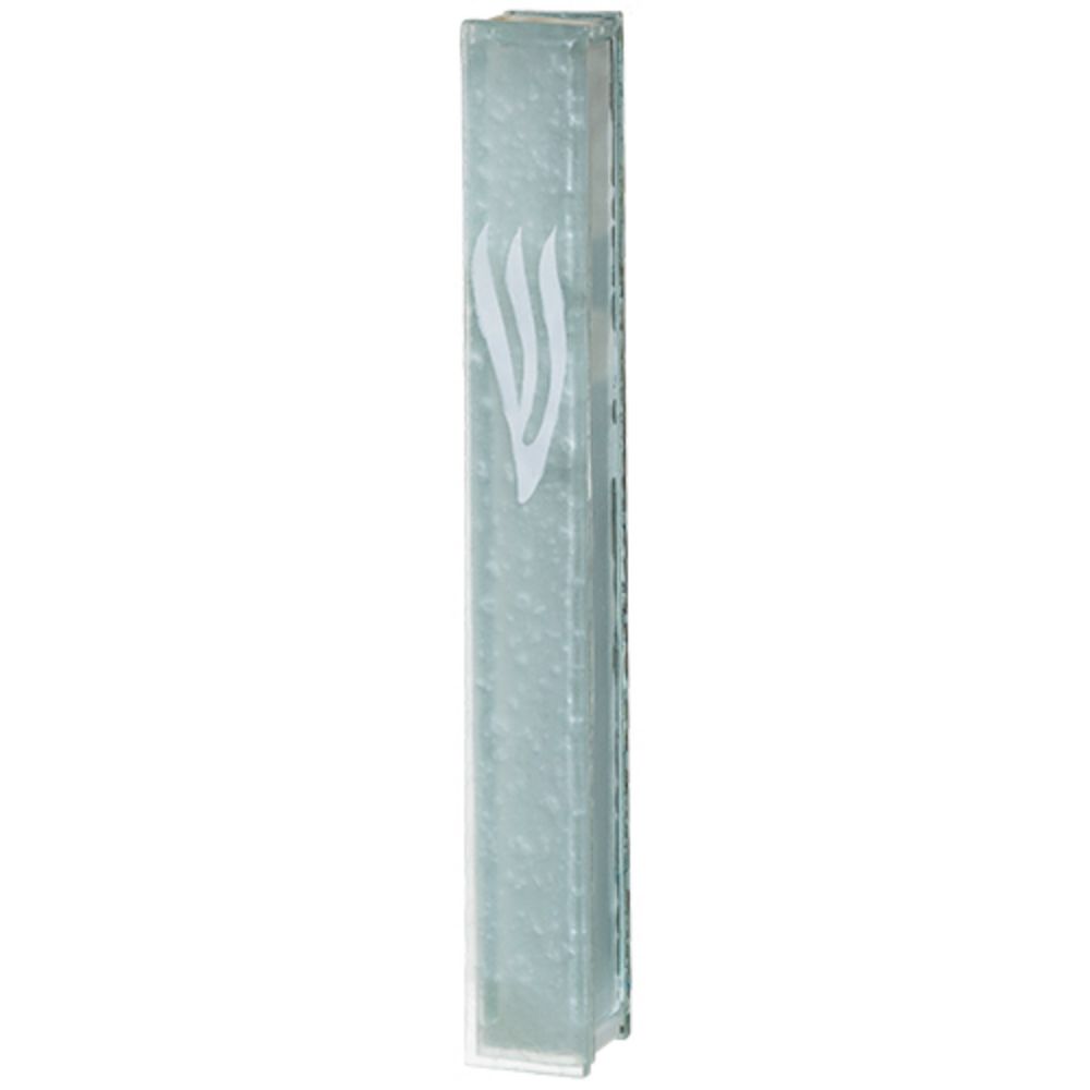 Matte Glass Mezuzah with Silicon Cork 15 cm - White "Shin", "Bubbles" Design