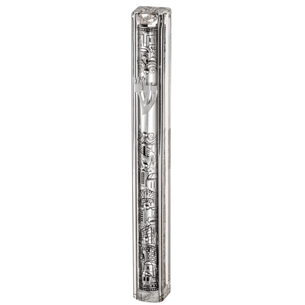 Transparent Plastic Mezuzah With Rubber Cork 20 Cm- With The Letter Shin And Plaque