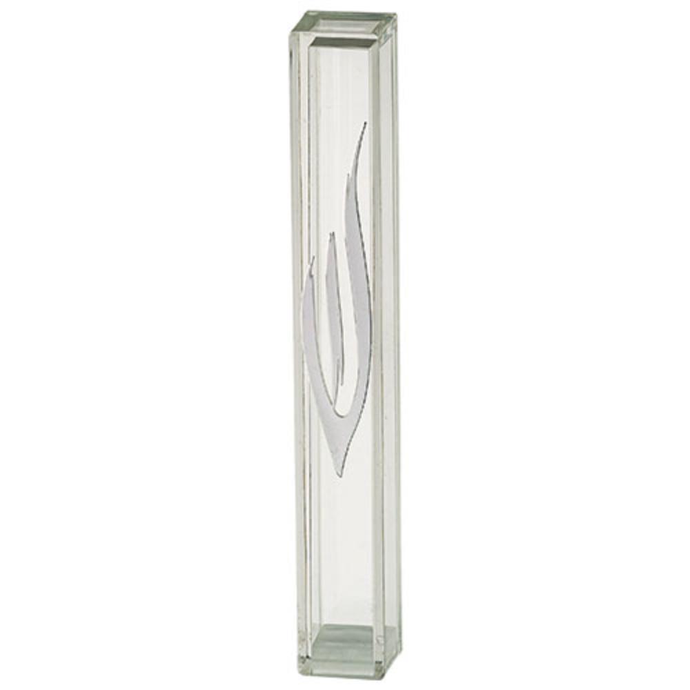Transparent Plastic Mezuzah 15 cm - Silver SHIN with Rubber Cork