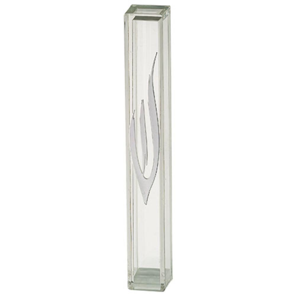 Transparent Plastic Mezuzah 12 cm - Silver SHIN with Rubber Cork