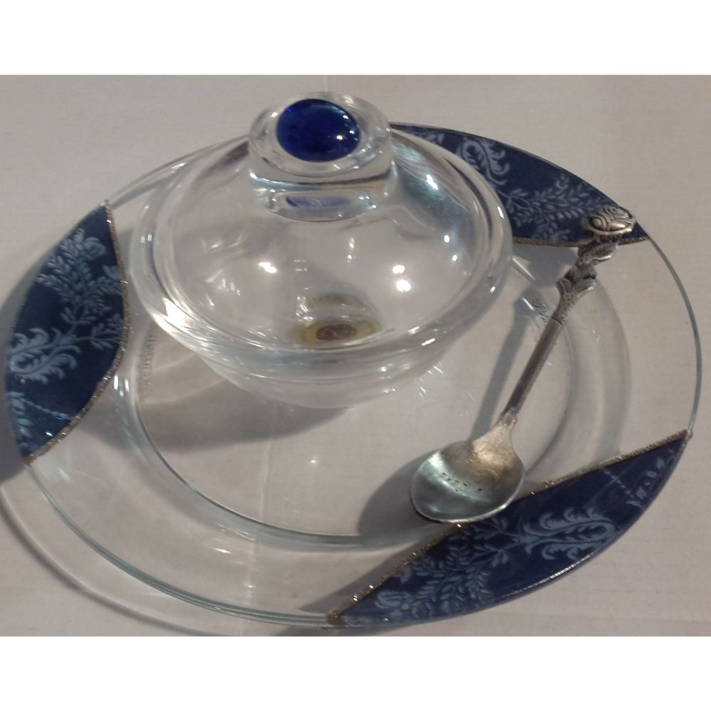 Honey Dish By Lily w/ saucer & spoon Blue