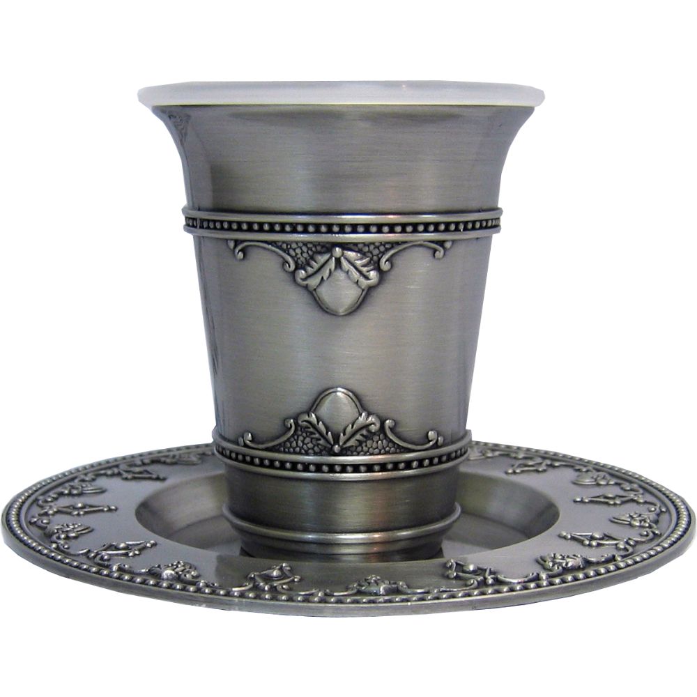 Kiddush Cup With Plate Pewter 3". Holds 4.7 ounce