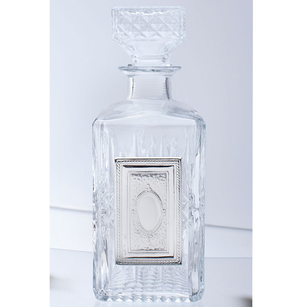 Crystal Square Liquor Bottle w Silver