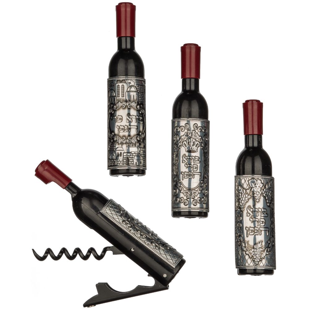 Wine Bottle Shape Cork Opener With Shabbos Silver Plate
