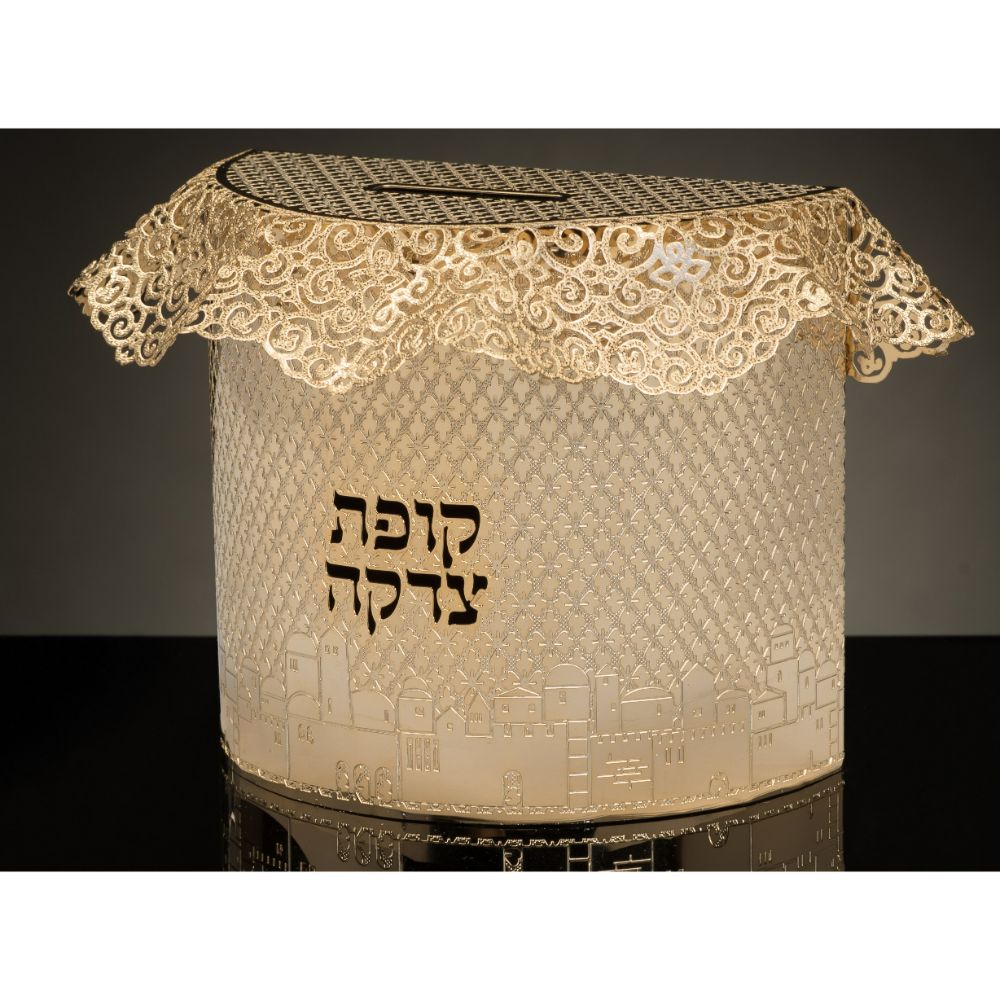 Tzedakah Box 24 k gold Plated By Jerusalem Impressions 4x4x2" 1/8x 1 5/8 "