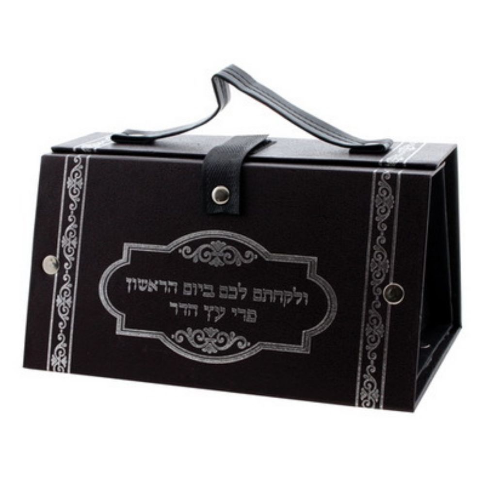 Etrog Box Leather Look with Silver Print 7x5"