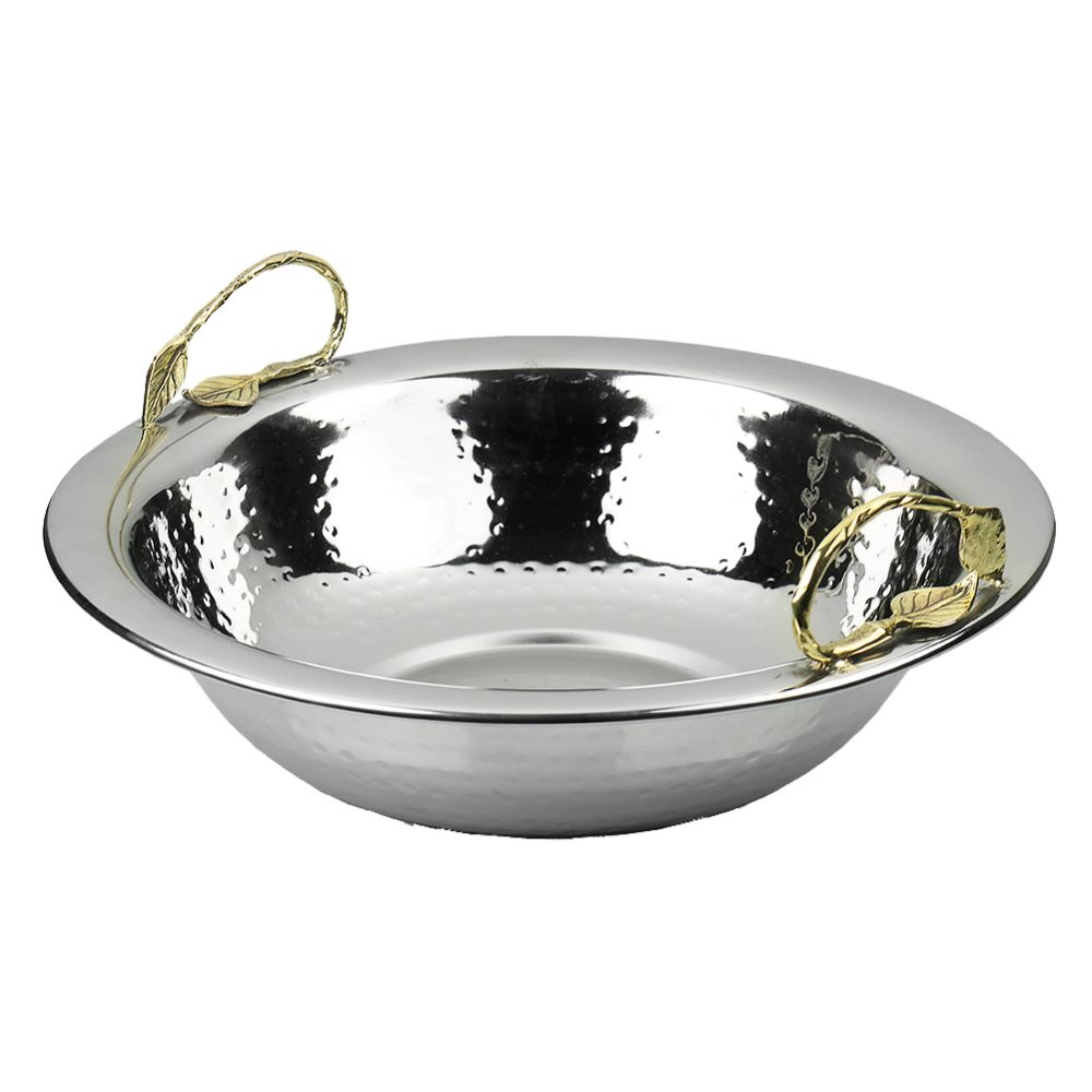 Stainless Steel Hammered Bowl With Bronze handles 14"