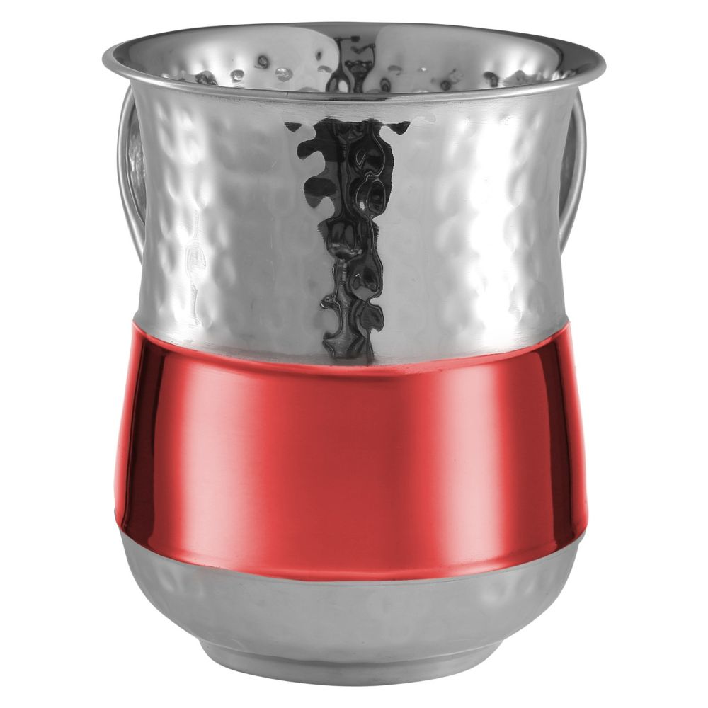 Stainless Steel Washing Cup Hammered Red Stripe`