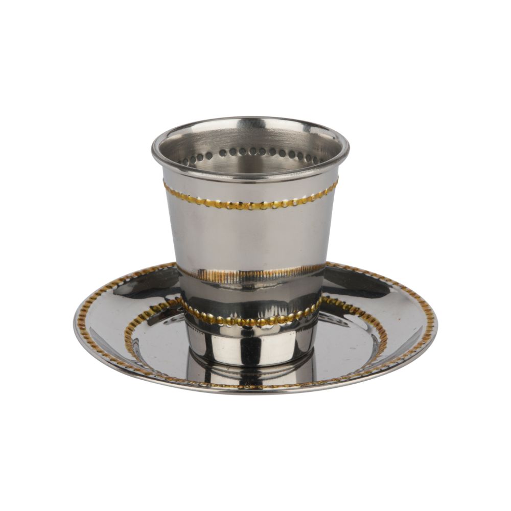 Stainless Steel Kiddush Cup Set Shinny Gold Beaded 3"