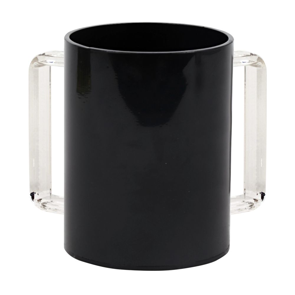 Acrylic Washing Cup Black Clear Handles 5"